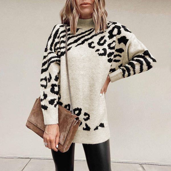 High neck leopard sweater